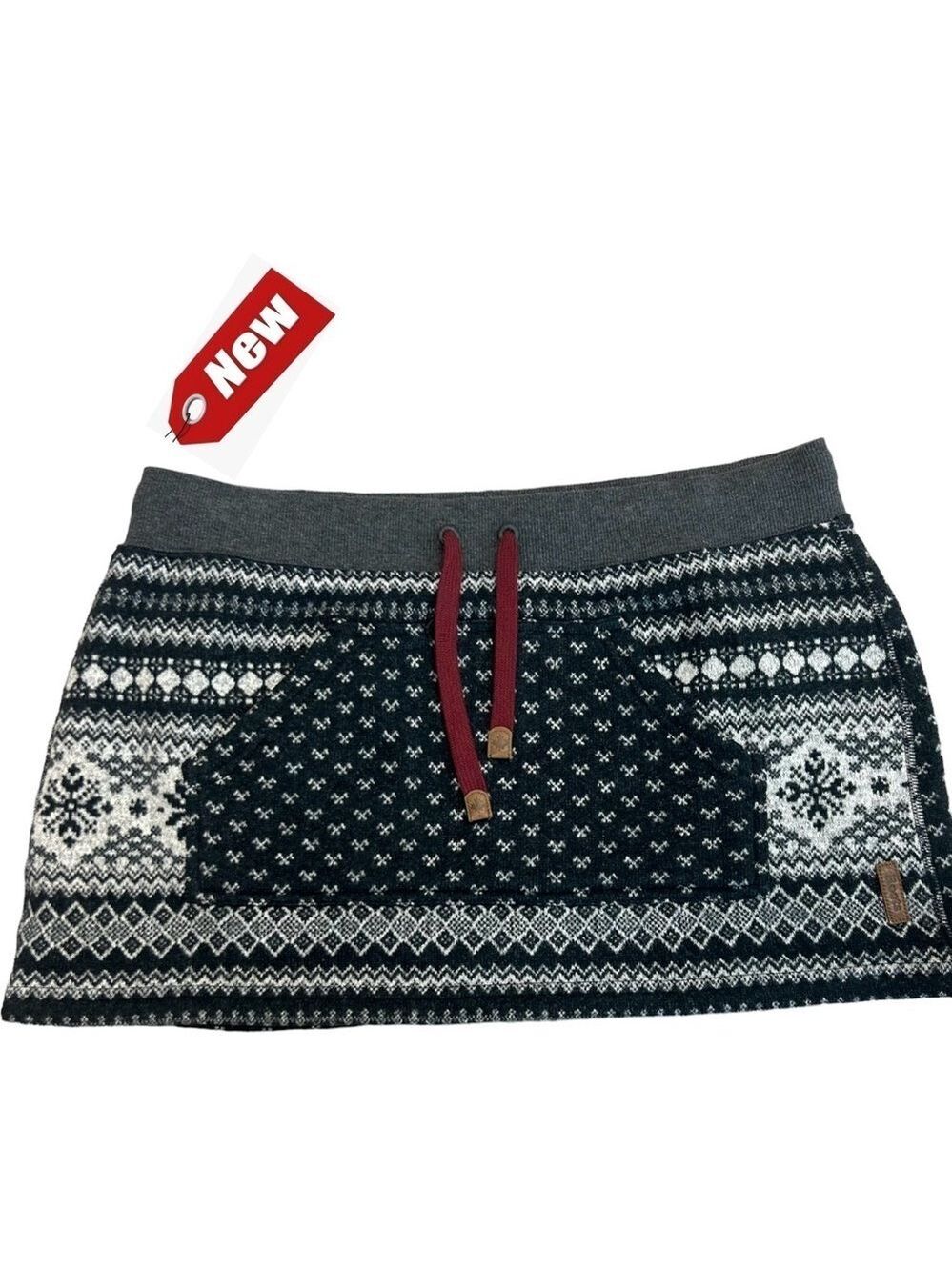 Roots Denyse gray printed knit drawstring mini skirt kangaroo pocket Sz XL NWT